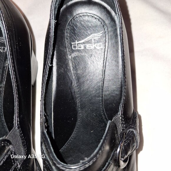 Dansko Womens Black Leather Heeled Loafers With Buckle Strap Size 39 - Picture 6 of 12